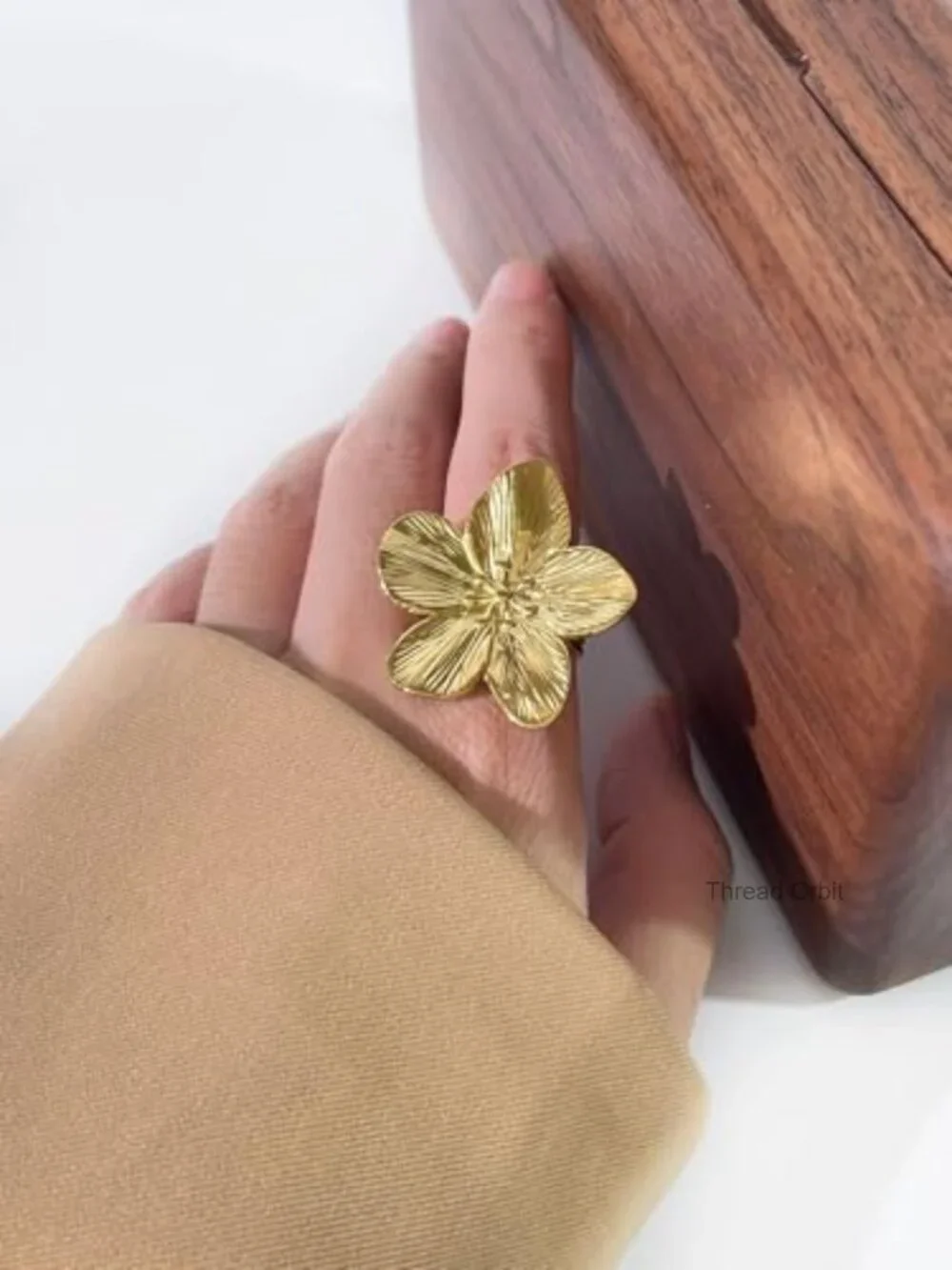 Trendy Silver Flower Statement Ring Adjustable Minimalist Jewelry